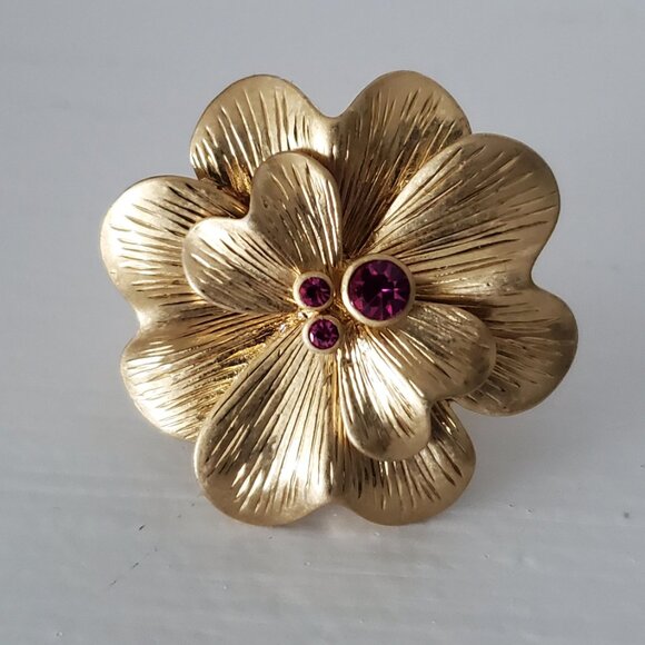 Lia Sophia Statement Goldtone Flower and Pink Crystal Ring - Picture 3 of 10